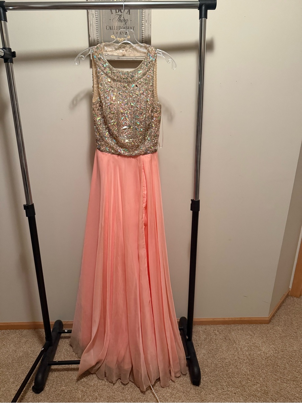 Sequin Top Pink Chiffon Prom Gown